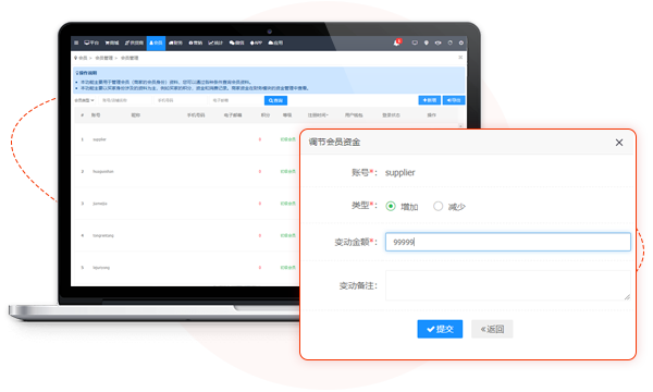B2C多店商城系统会员管理后台